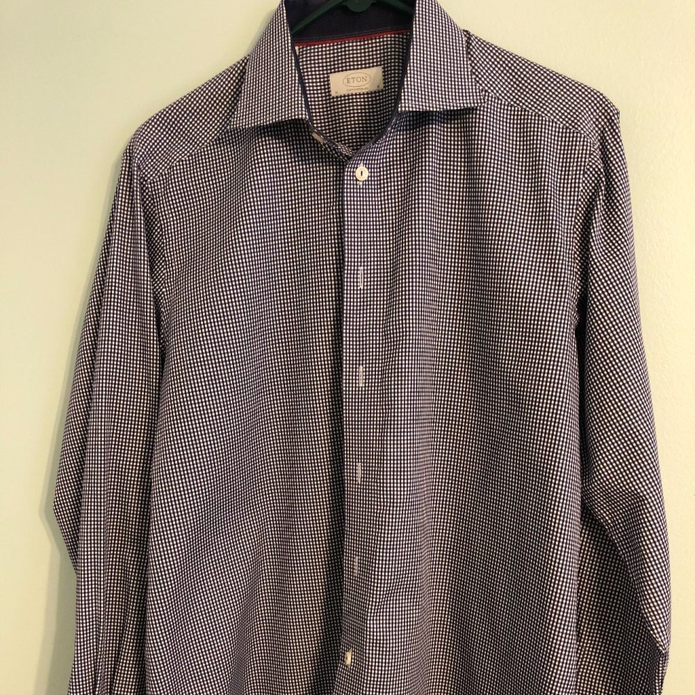 Eton Pattern Button Down Shirt Pattern - Neck 16 - Convertible Cuff